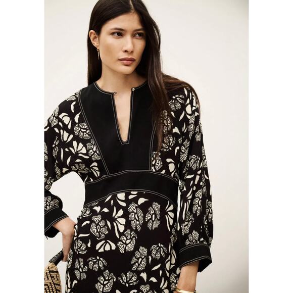 New BA&SH Aude Dress Black White BASH Medium Maxi Long Sundress Viscose Medium - Picture 2 of 9